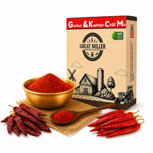 GreatMiller Kashmiri & Guntur Chilli Mix Powder made with premium Byadagi Kashmiri chillies and spicy Guntur red chillies for rich colour and balanced heat.
