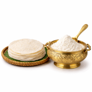 Malabar style pathiri with rice flour in premium golden uruli bowl