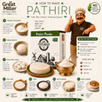 GreatMiller Kerala Pathiri Powder in premium packaging made from finely milled rice flour for preparing soft, authentic Malabar pathiri and other traditional Kerala rice-based recipes.