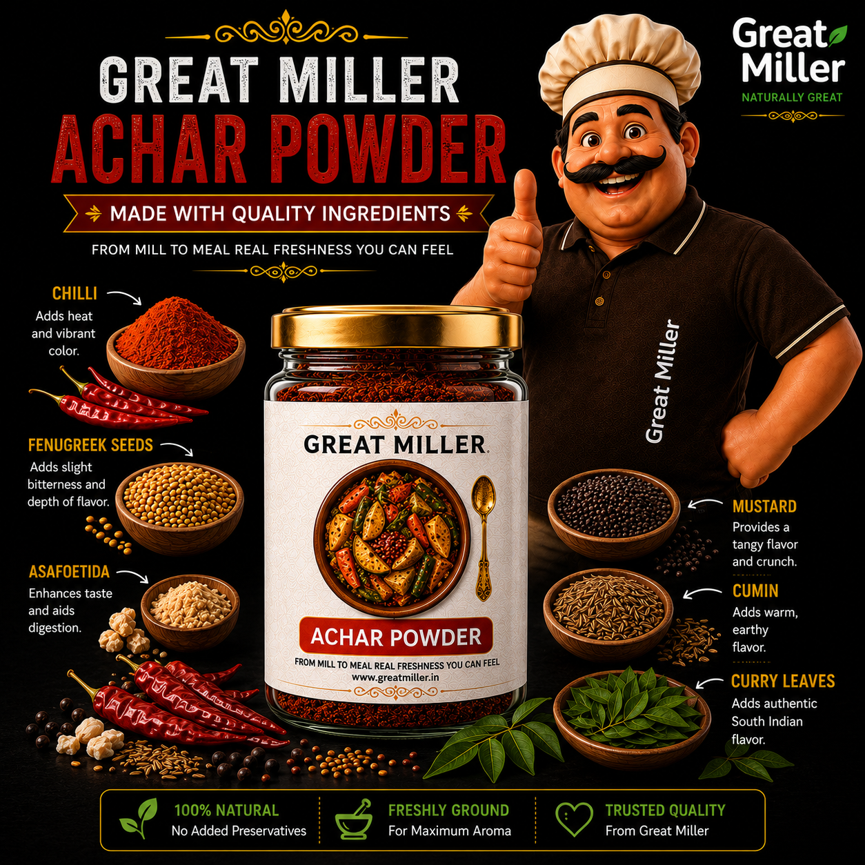 GreatMiller Kerala Style Pickle Masala Powder| Achar Powder