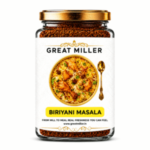 GreatMiller Biriyani Masala powder pack with aromatic spices used for preparing chicken, mutton, and vegetable biriyani