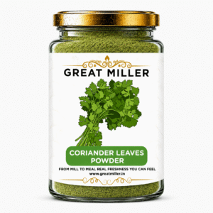 GreatMiller Coriander Leaves Powder pack made from dried and finely ground coriander leaves for cooking, seasoning, and herbal use