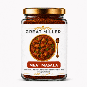 GreatMiller Meat Masala powder pack with aromatic Kerala spices used for chicken, mutton, beef, and meat curry preparation