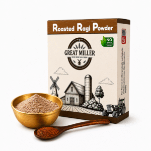 Roasted ragi powder made from premium finger millet for healthy porridge, baby food, dosa, and traditional South Indian recipes