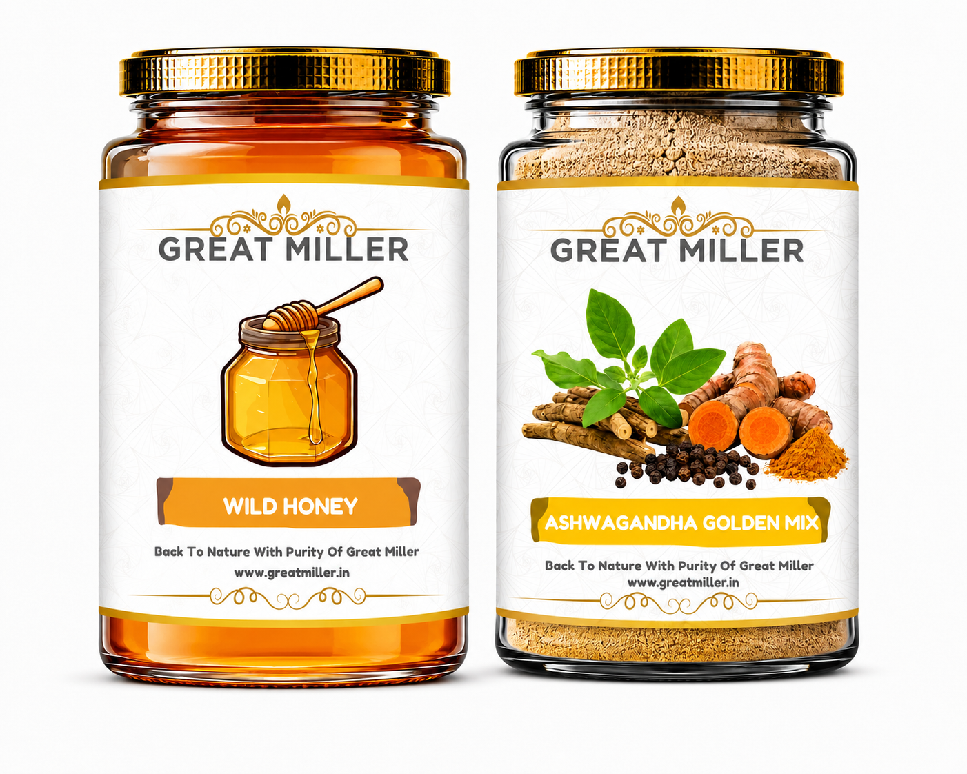 GreatMiller Ashwagandha Turmeric Pepper Golden Mix with Wild Honey
