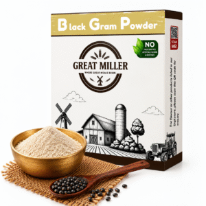 GreatMiller Black Gram Powder (Urad Dal Flour) made from premium-quality black gram, finely milled for soft idlis, dosas, vadas, papad, and traditional Indian recipes.