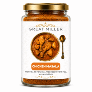 GreatMiller Chicken Masala Powder jar with aromatic Kerala-style chicken curry spice blend for rich, flavorful chicken dishes.